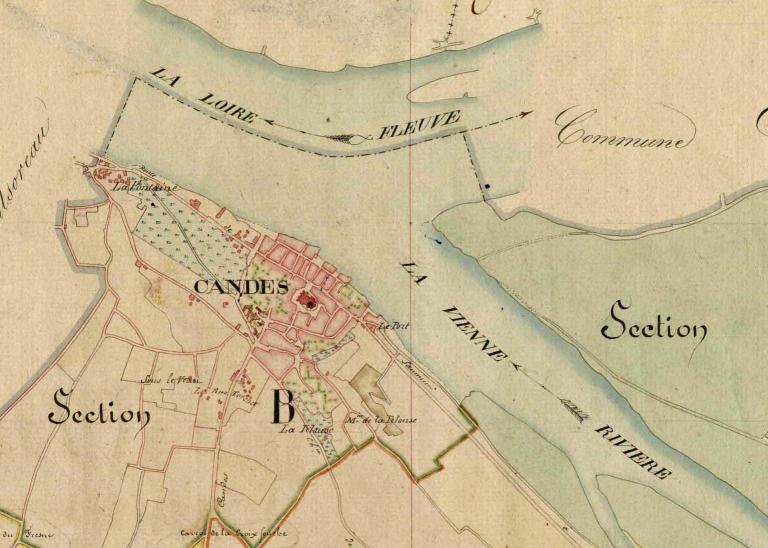 Plan de la culée du pont de Tours du côté de la ville et des quais depuis la Madeleine jusqu'au Ruau Sainte-Anne, rive gauche, XVIIIe siècle (après la construction du nouveau pont 1765-1778). Détail sur la partie située en amont du nouveau pont.