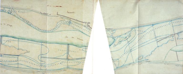 Vue du château et de la Loire (rive gauche), lithographie de Monthelier non datée (après 1846). (archives départementales d'Indre-et-Loire, B 996).
