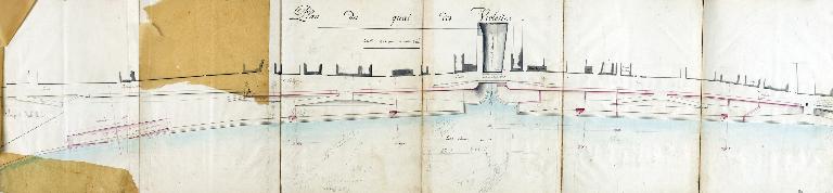 Levées d'Amboise à Tours, milieu XVIIIe siècle. Détail sur Amboise, rive gauche aval du pont. (archives départementales d'Indre-et-Loire, C 277).