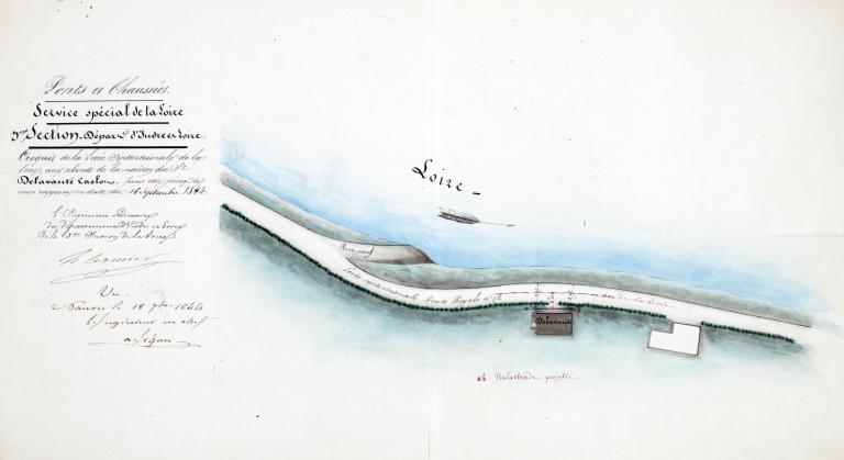 Carte des levées de Tours à Langeais, XVIIIe siècle, détail sur le Pont de la Motte et l'embouchure de la Choisille. (archives départementales d'Indre-et-Loire, C 277). ; Carte des levées de Tours à Langeais, XVIIIe siècle, détail sur le Pont de la Motte et l'embouchure de la Choisille. (archives départementales d'Indre-et-Loire, C 277). ; Carte des levées de Tours à Langeais,milieu  XVIIIe siècle, détail sur la Guignière. (archives départementales d'Indre-et-Loire, C 277).