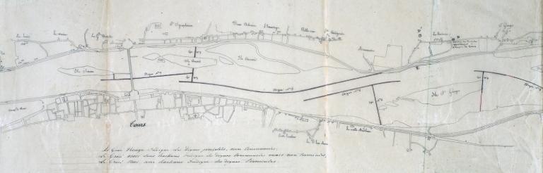 Plan de la cale de la Plaisse à Bréhémont dressé par l'ingénieur du 4ème arrondissement, 18 février 1865. (archives départementales d'Indre-et-Loire, S 2043).