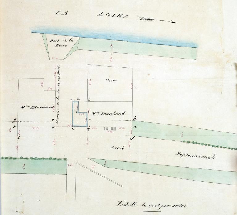 Plan de l'embouchure de la Choisille et de la cale située un peu en amont, dressé par l'ingénieur ordinaire de Vésian, 2 mai 1856. (archives départementales d'Indre-et-Loire, S 2040). ; Plan de l'embouchure de la Choisille et de la cale située un peu en amont, dressé par l'ingénieur ordinaire de Vésian, 2 mai 1856. (archives départementales d'Indre-et-Loire, S 2040).