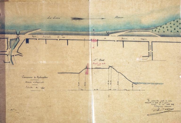 Plan de la Loire de Montsoreau à Mosne, 1er juillet 1811, ingénieur Cormier. Détail. (archives nationales, F 14 608/1).