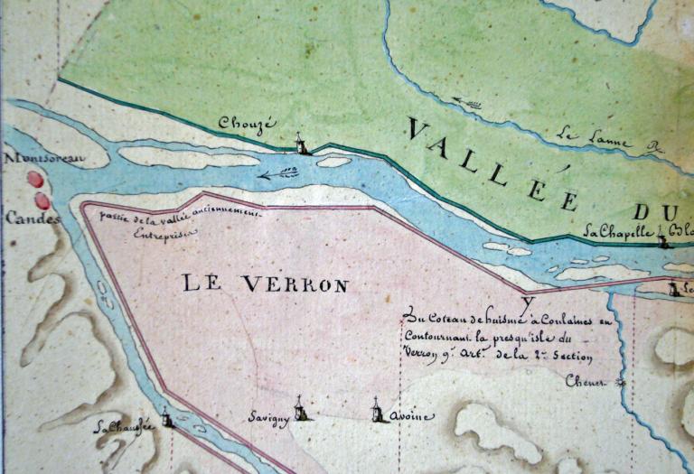 Projet de construire une cale d'abordage pour le bac du port de Chouzé, plan annexé au rapport daté du 17 juin 1863. (archives départementales d'Indre-et-Loire, S 5143).