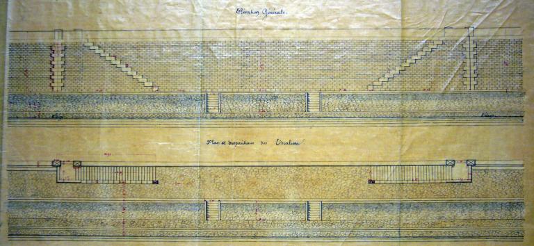 Plan de l'île de Bréhémont en 1776, détail sur le bourg de Bréhémont. (archives nationales, F 14 1200).