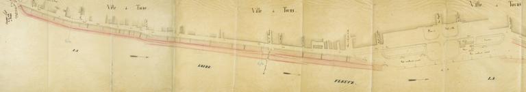 Extrait de la carte de Trudaine, avant 1765 (le pont de pierre construit de 1765 à 1778 ne figure pas sur le plan). (archives nationales, CP F 14 bis 8505, planche 6).