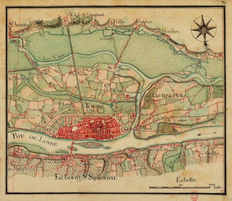 La Riche vers 1755, à droite sur la carte (BNF, Gallica) .