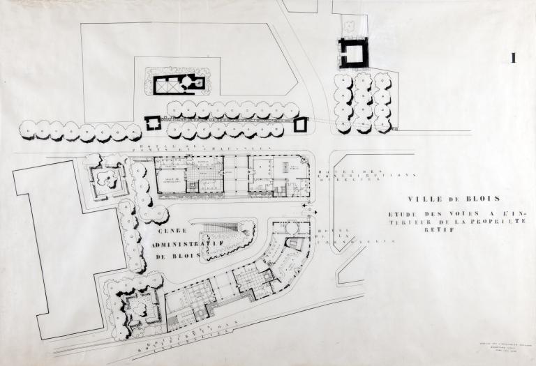 Etude des voies à l'intérieur de la propriété Rétif par Louis Arretche, 05-1943. (Fds L. Arretche. SIAF/Cité de l'architecture et du patrimoine/archives d'architecture du XXe s., 112 IFA : 200/2).