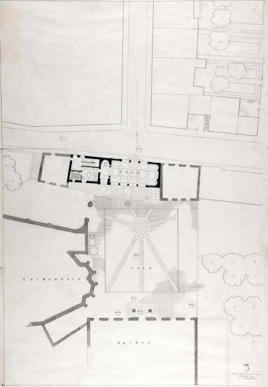 Projet de rue reliant la mairie à la place de la République, passage à travers le bâtiment affecté aux Ponts et Chaussées, par L. Arretche, mai 1943. (Fds L. Arretche. SIAF/Cité de l'architecture et du patrimoine/archives d'architecture du XXe s./112 IFA : 200/2).