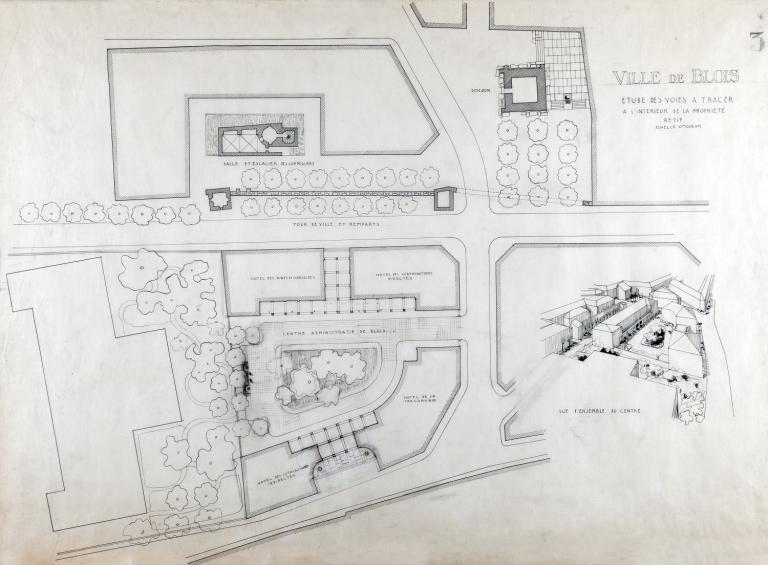 Etude des voies à tracer à l'intérieur de la propriété Rétif, par Louis Arretche, 1943. (Fds L. Arretche. SIAF/Cité de l'architecture et du patrimoine/archives d'architecture du XXe s., 112 IFA : 200/2).