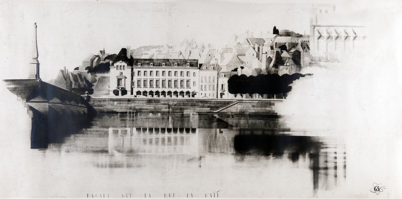 Projet d'hôtel de ville sur les quais rive droite, par André Aubert, vers 1937. (Fonds A. Aubert. SIAF/ Cité de l'architecture et du Patrimoine / Archives XXe siècle, 72 IFA : 324/5). ; Projet d'hôtel de ville sur les quais rive droite, par André Aubert, vers 1937. (Fonds A. Aubert. SIAF/ Cité de l'architecture et du Patrimoine / Archives XXe siècle, 72 IFA : 324/5).