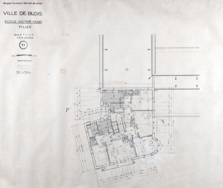 Habitations rue d'Angleterre, plan du 2e étage par A. Aubert, 1951-52. (Fonds A. Aubert. SIAF/ Cité de l'architecture et du Patrimoine / Archives XXe siècle, 072 IFA : 322).