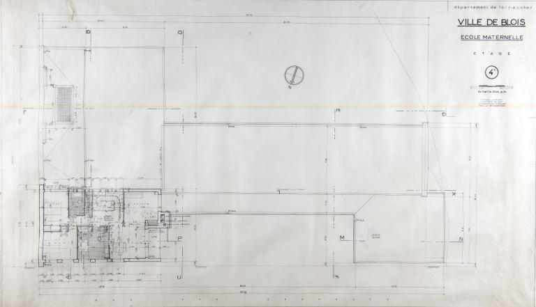 Projet d'école maternelle par A. Aubert, plan de l'étage, 11-1955. (Fonds A. Aubert. SIAF/ Cité de l'architecture et du Patrimoine / Archives d'architecture du XXe siècle, 072 IFA : 322).