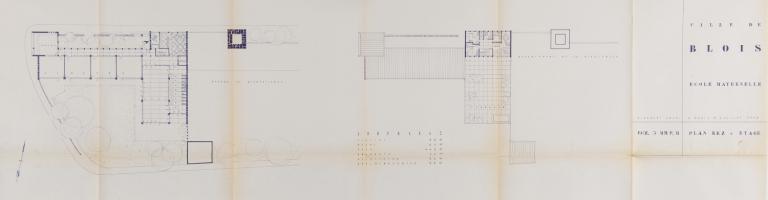 Projet d'école maternelle, plans du rez-de-chaussée et de l'étage par A. Aubert, 07-1954. (Fonds A. Aubert. SIAF/ Cité de l'architecture et du Patrimoine / Archives d'architecture du XXe siècle, 072 IFA : 119).