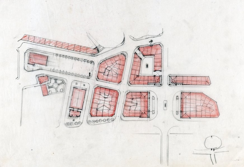 Esquisse sans date, variante du projet de plan de reconstruction du 1-10-1940, par Paul Robert-Houdin. (Archives départementales de Loir-et-Cher, Blois, 176 FiV 65).