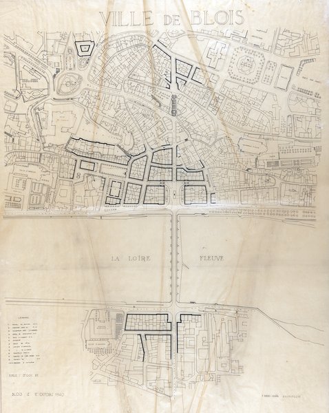 Plan de reconstruction de la ville de Blois par P. Robert-Houdin, 12-10-1940. (Archives départementales de Loir-et-Cher, Blois, 176 FiV 65).