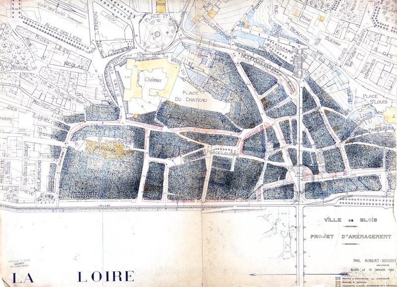 Projet d'aménagement de la ville de Blois par P. Robert-Houdin, 13-01-1931. (Archives départementales de Loir-et-Cher, Blois, 176 FiV 65).