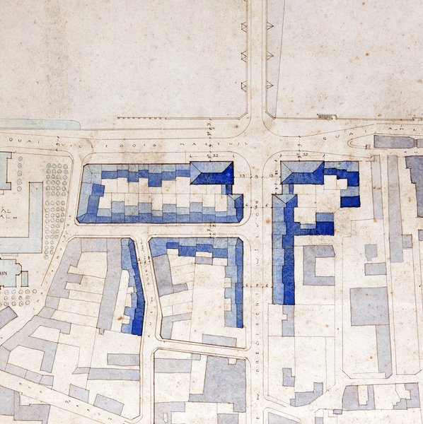 Plan de reconstruction de la ville de Blois par Paul Robert-Houdin, rive gauche, 14-10-1940 (détail). (Archives départementales de Loir-et-Cher, Blois, 176 FiV 65). ; Plan de reconstruction de la ville de Blois par Paul Robert-Houdin, rive gauche, 14-10-1940 (détail). (Archives départementales de Loir-et-Cher, Blois, 176 FiV 65). ; Plan de reconstruction de la ville de Blois par P. Robert-Houdin, rive gauche, 14-10-1940 (détail). (Archives départementales de Loir-et-Cher, Blois, 176 FiV 65).