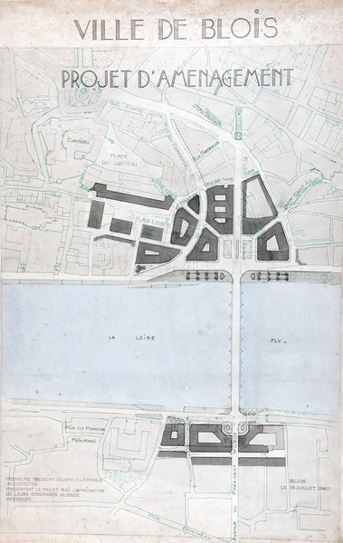 Projet d'aménagement par H. Lafargue et P. Robert-Houdin, 19-07-1940. (Archives départementales de Loir-et-Cher, Blois, 176 FiV 65).