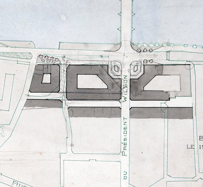 Projet d'aménagement par H. Lafargue et P. Robert-Houdin, rive gauche, 19-07-1940 (détail). (Archives départementales de Loir-et-Cher, Blois, 176 FiV 65).