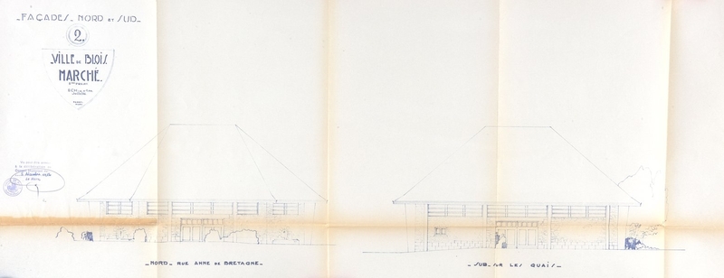 Façades nord et sud, 5e projet de Marc Paget, 07-1956. (Archives départementales de Loir-et-Cher, Blois, 18 O6 VII 30).