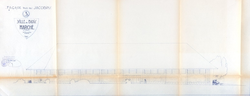 Façade rue des Jacobins, 5e projet de Marc Paget, 07-1956. (Archives départementales de Loir-et-Cher, Blois, 18 O6 VII 30).