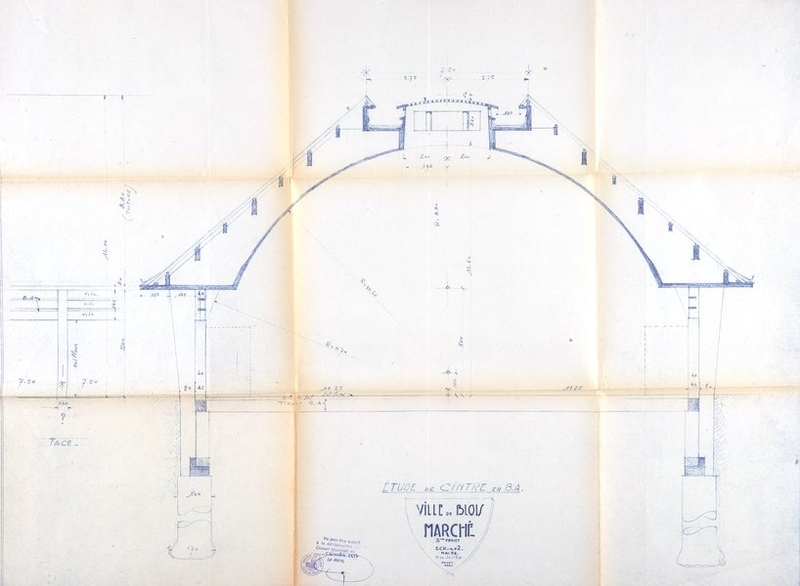 Etude de cintre en béton armé par Marc Paget, 1956. (Archives départementales de Loir-et-Cher, Blois, 18 O6 VII 30).