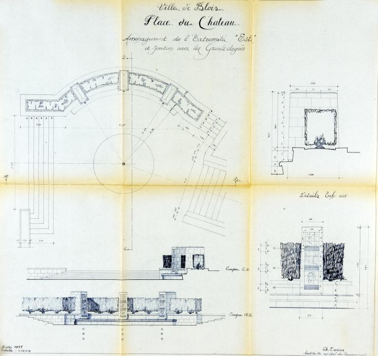 Projet d'aménagement de l'extrémité est de la place du Château et de jonction avec les grands degrés, par Charles Dorian, 03-1955.