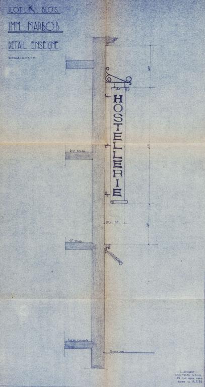 Projet d'enseigne pour l'hôtel Marbob par Lucien Joubert, 19-03-1955. (Archives départementales de Loir-et-Cher, Blois, 1195 W 43).