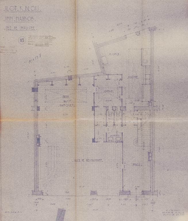 Plan du rez-de-chaussée de l'hôtel Marbob par Lucien Joubert, 27-03-1951. (Archives départementales de Loir-et-Cher, Blois, 1195 W 43).