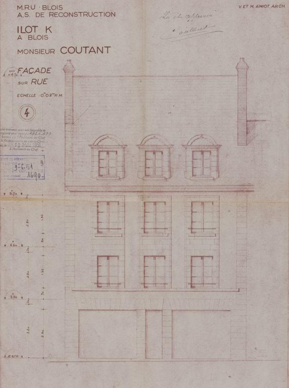 Façade sur rue du 6 rue Jeanne-d'Arc par Victor et Maurice Amiot, validé en juin 1951. (Archives départementales de Loir-et-Cher, Blois, 1195 W 43).