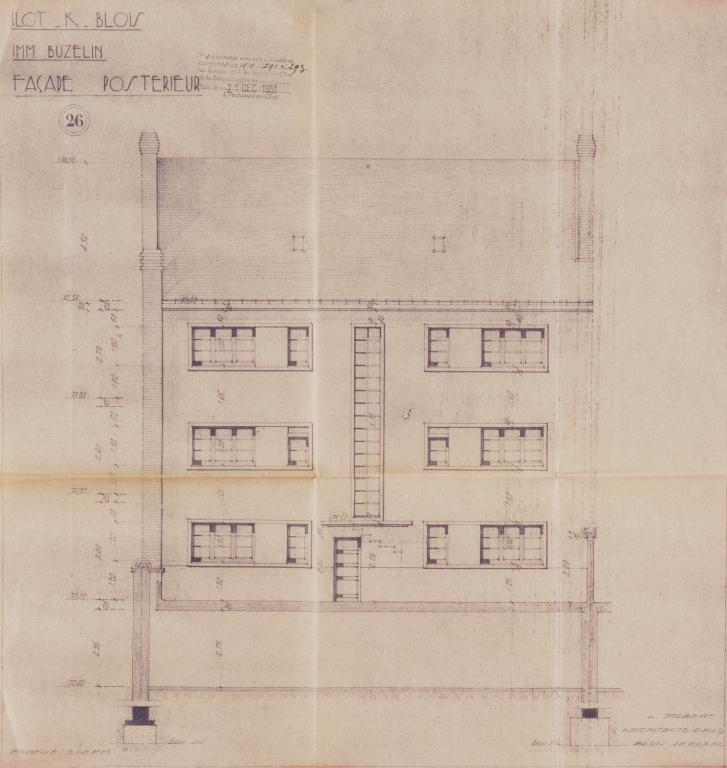 Façade sur cour par Lucien Joubert, 27-03-1951. (Archives départementales de Loir-et-Cher, Blois, 1195 W 43).