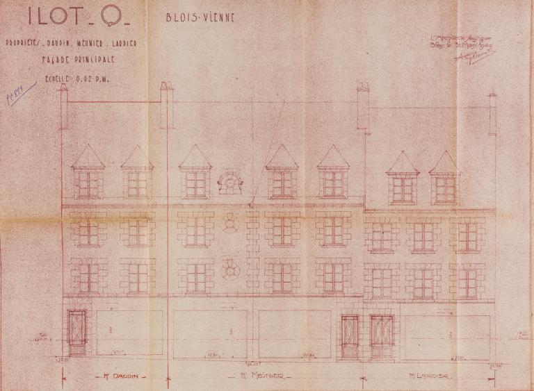 Façade principale sur l'avenue du Président-Wilson, par A. Guénet, 31-03-1949. (Archives départementales de Loir-et-Cher, Blois, 1195 W 43).