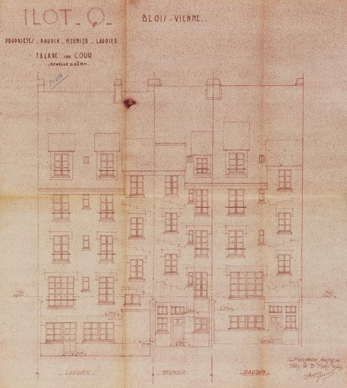Façade sur cour, par A. Guénet, 31-03-1949. (Archives départementales de Loir-et-Cher, Blois, 1195 W 43).