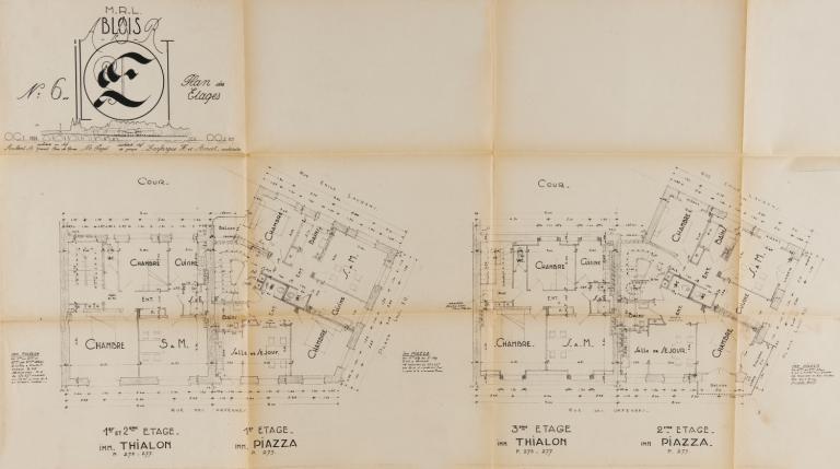 Plan des étages, par Marc Paget, 10-1953. (Archives départementales de Loir-et-Cher, Blois, 1195 W 43).