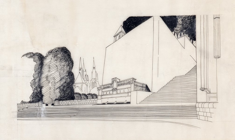 Esquisse pour l'étude spéciale d'architecture pour la place Louis-XII par André Aubert, 1942-43. (Archives municipales de Blois, 13 Z 10).