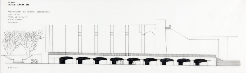 Projet d'aménagement de locaux commerciaux place Louis-XII par André et Marc Aubert, 1979. (Archives municipales de Blois, 13 Z 11).