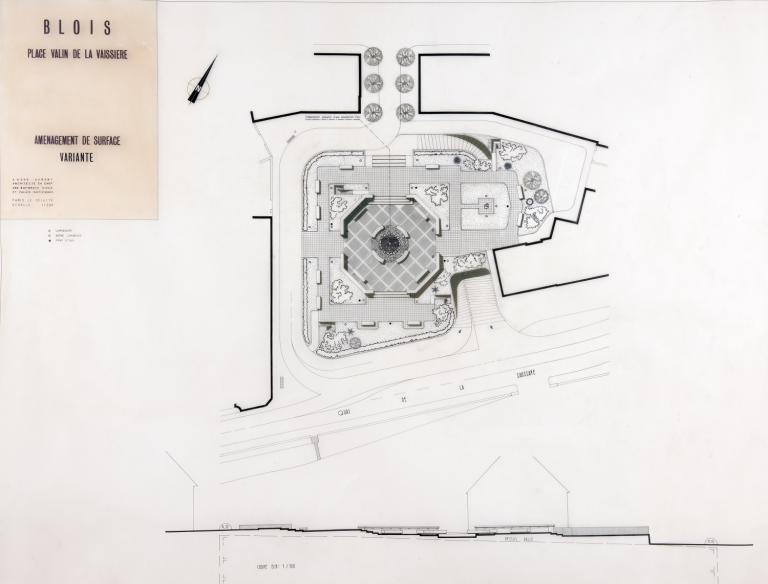 Projet d'aménagement de surface, variante, par André Aubert, 04-1976. (Archives municipales de Blois, 13 Z 11).