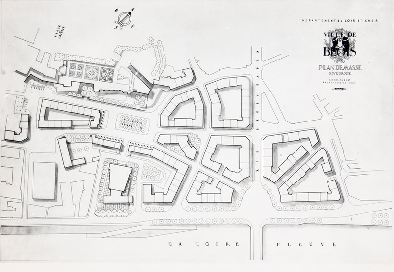 Plan de masse de la rive droite de Blois par André Aubert, sans date, probablement années cinquante. (Archives communales, Blois, 13 Z 21).