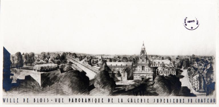 Etude spéciale d'architecture par Nicod et Billard : perspective cavalière, 1942-43. (Archives municipales de Blois, 12 Fi 1).