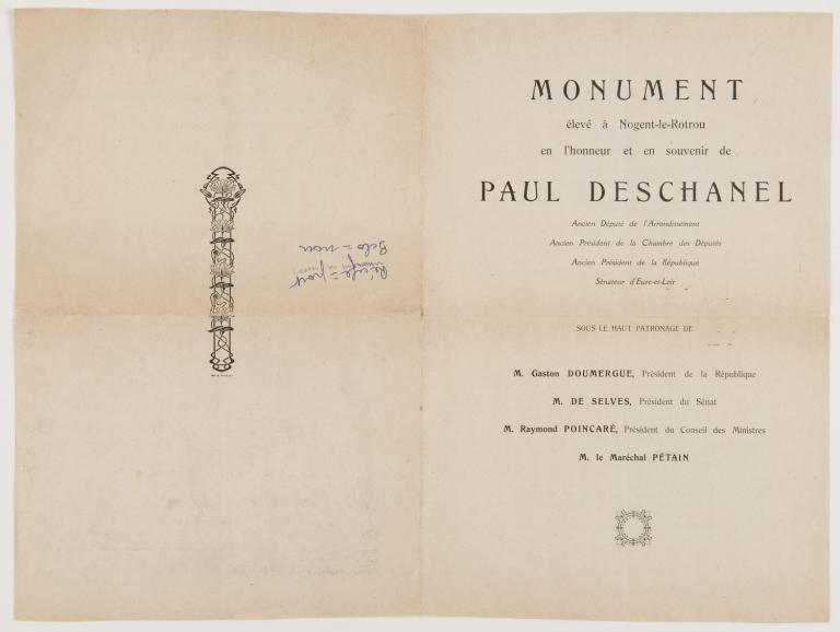 Prospectus de l'inauguration, le 24 octobre 1926 : recto. (Musée-Château Saint-Jean, Nogent-le-Rotrou).