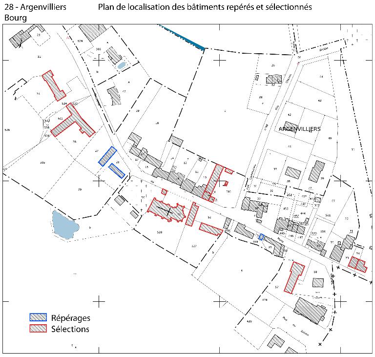 Plan de localisation des édifices repérés (non étudiés) et sélectionnés (étudiés). ; Plan de localisation des édifices repérés (non étudiés) et sélectionnés (étudiés).