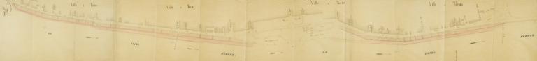 Plan de réalignement de 1835, planche n° 7 : rive gauche en amont du pont, quai des Violettes. (archives municipales d'Amboise, O 210).