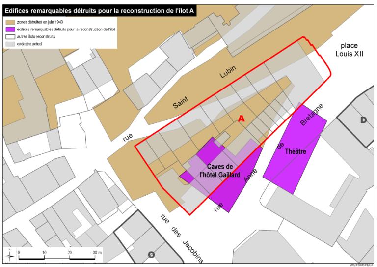 Edifices remarquables détruits pour la construction de l'îlot A.