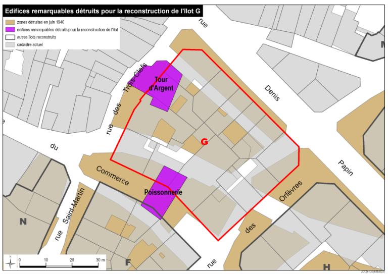 Edifices remarquables détruits pour la reconstruction de l'îlot G.