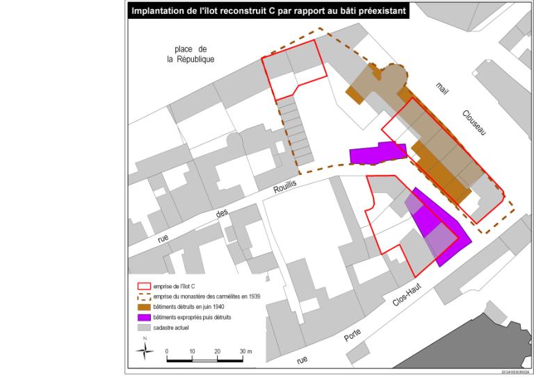 Implantation de l'îlot C par rapport au bâti préexistant.