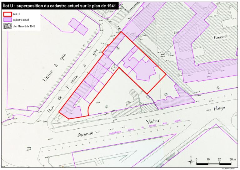 Implantation de l'îlot U par rapport au plan de 1941.