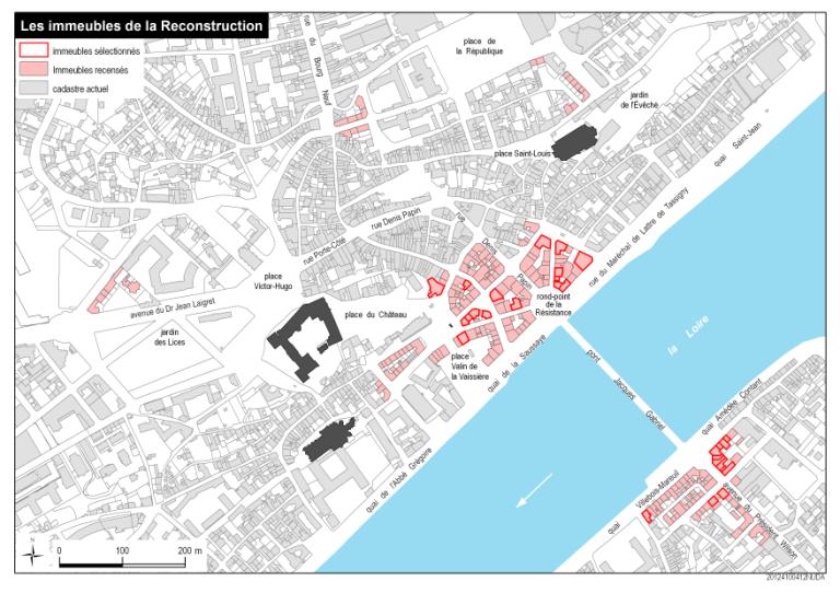 Plan de situation des immeubles recensés et étudiés.