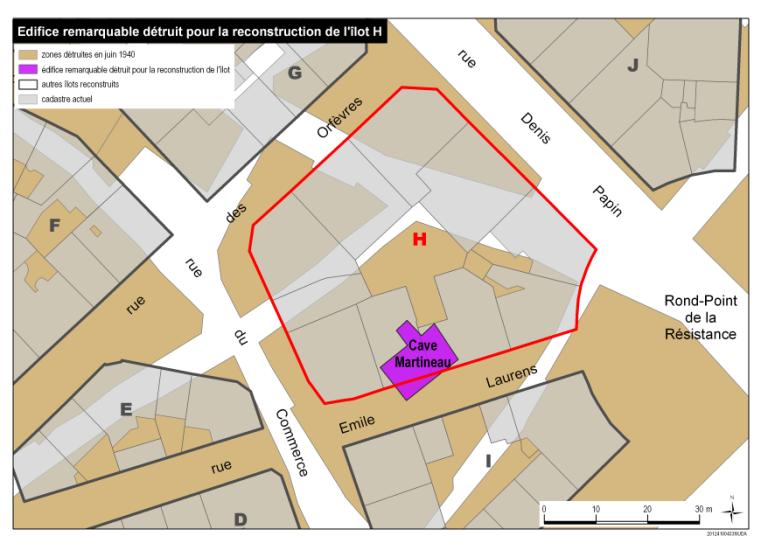 Edifice remarquable détruit pour la reconstruction de l'îlot H. 