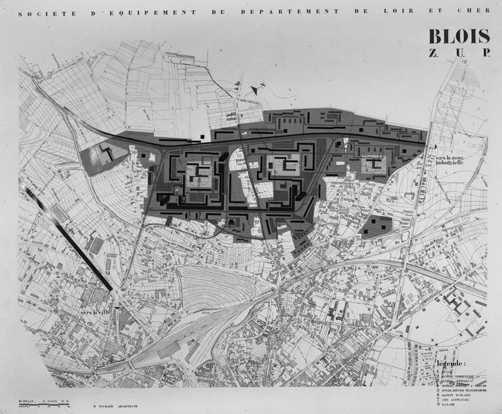 Projet de la ZUP de Blois, vers 1959. (Ministère de l'écologie, de l'énergie, du développement durable et de l'aménagement du territoire, 36453-04).